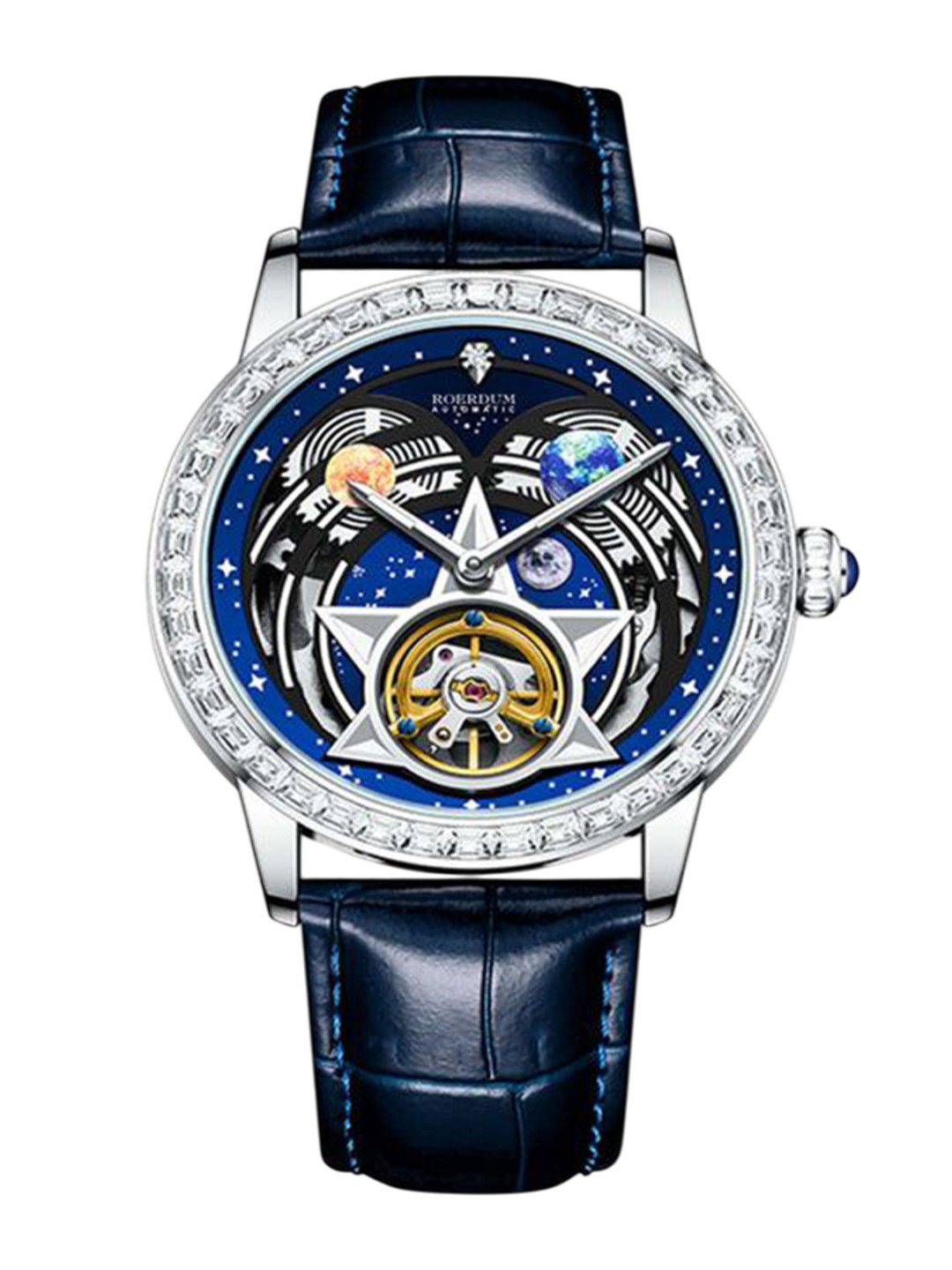 ZAADRAN Men Embellished Dial Analogue Automatic Watch Space Marine Blue