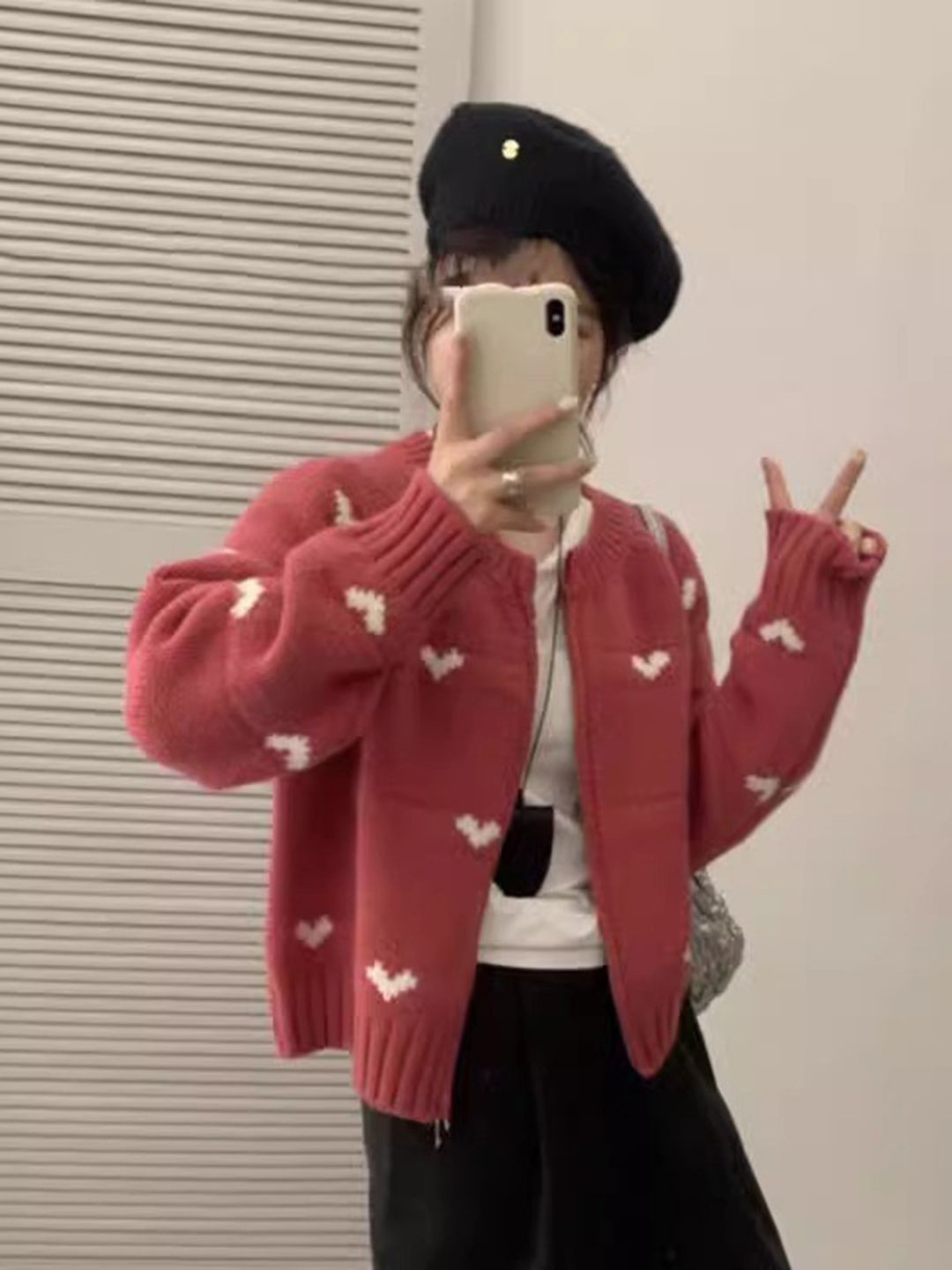 StyleCast Women Round Neck Long Sleeves Heart Printed Cardigan