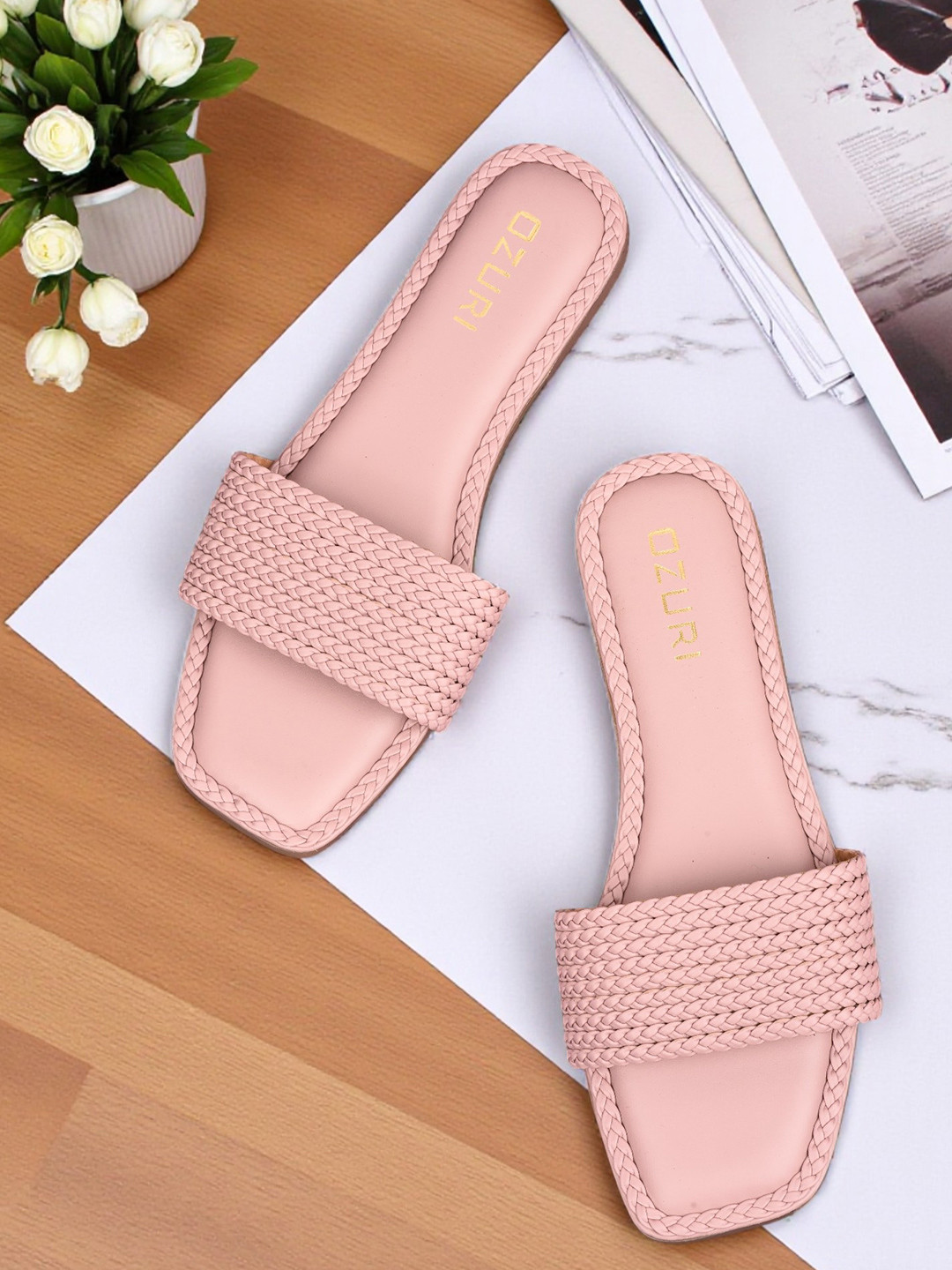 Ozuri Women Slip-On Open Toe Flats with Bows