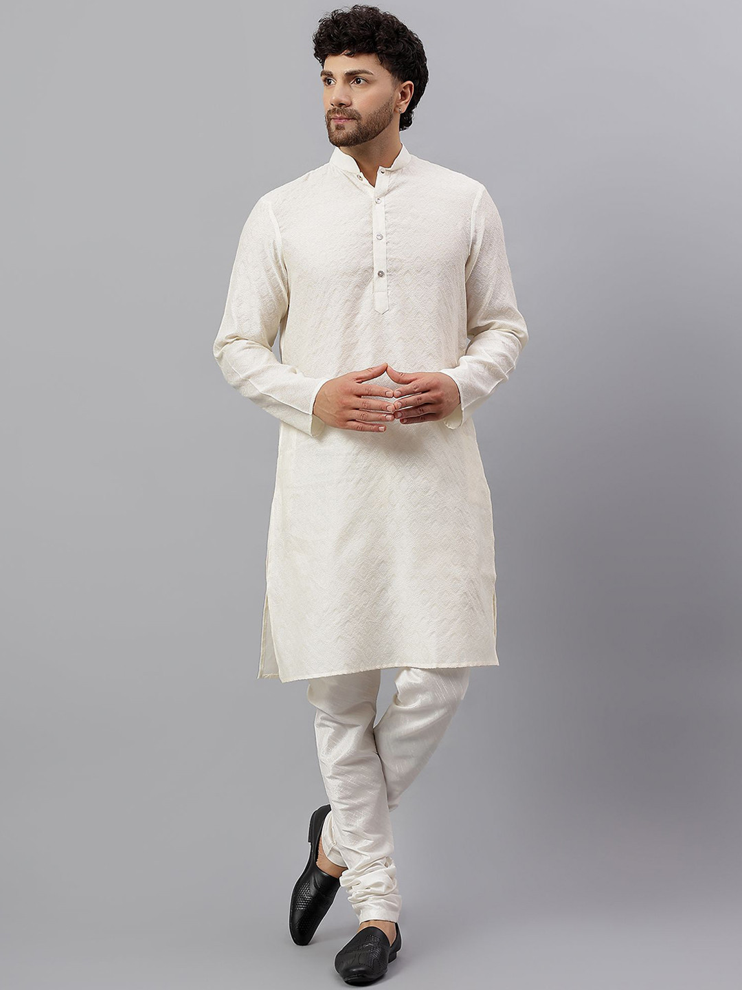 Latest Chikan Garments Men Textured Straight Kurta with Churidar