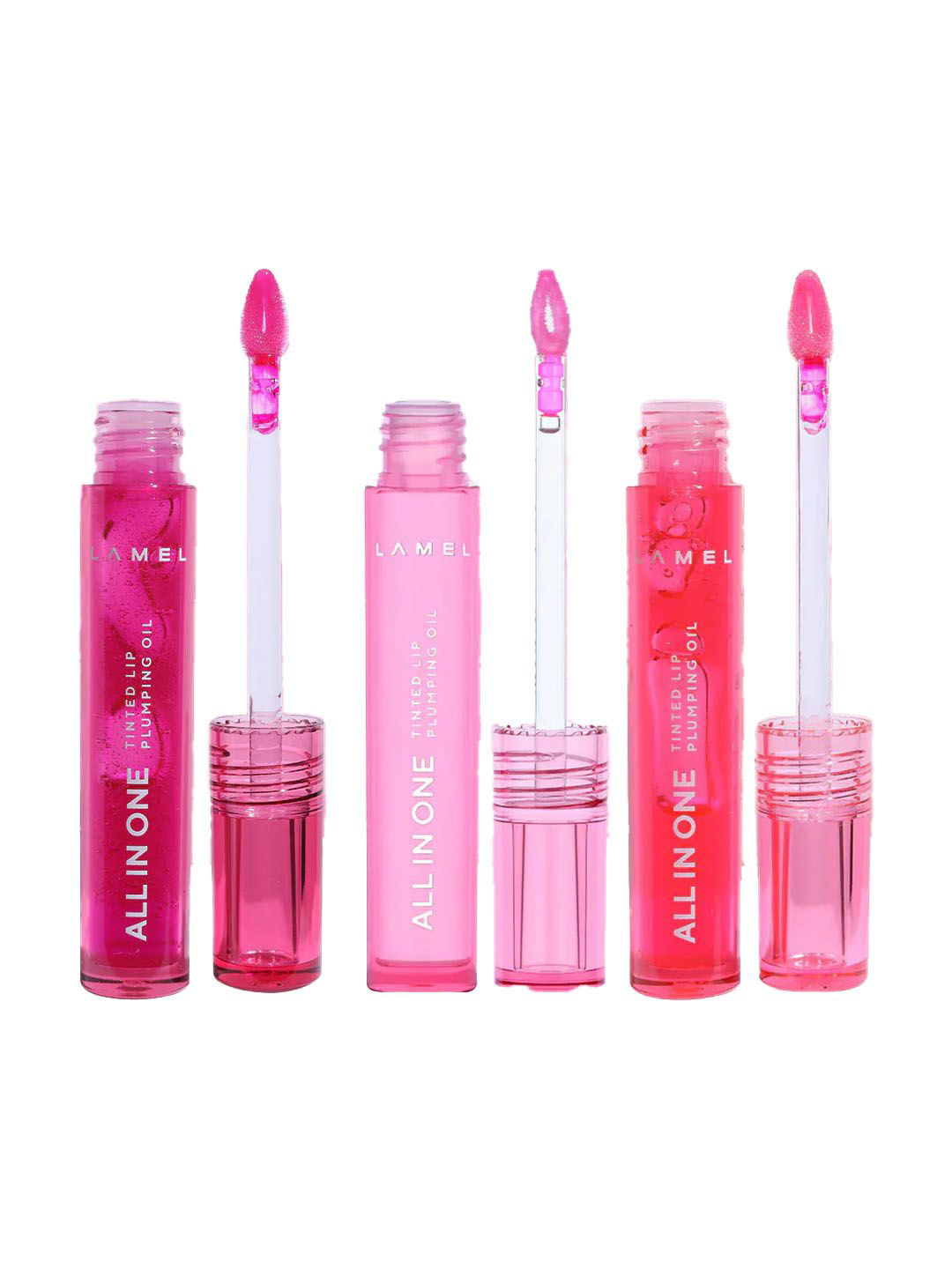 LAMEL Set Of 3 All In One Lip Tinted Plumping Oil - 3ml Each - Peachy-Berry Ice-Watermelon