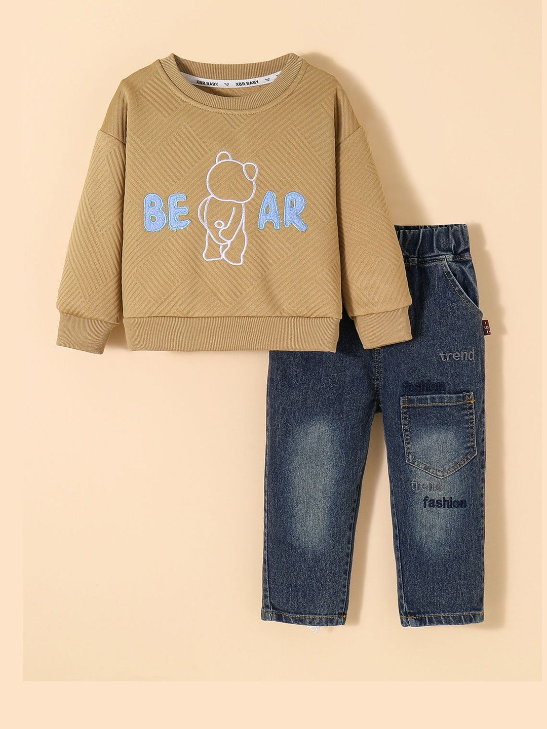 Hopscotch Boys 2 Piece Teddy Embroidered Sweatshirt Jeans Set
