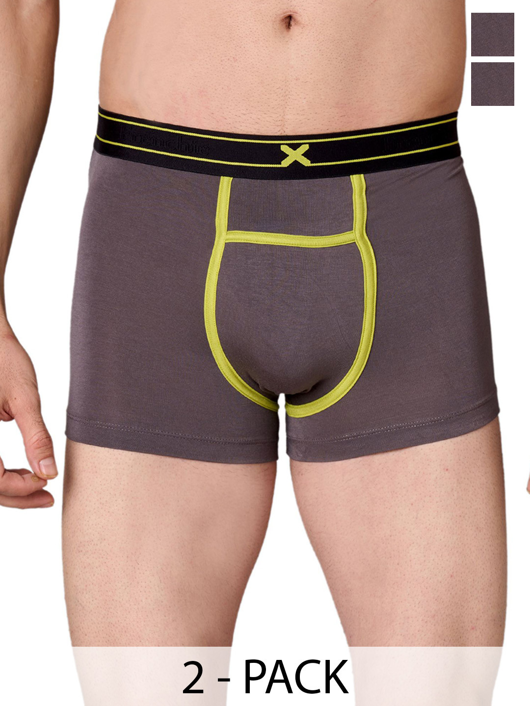 FRENCHIE Men Pack Of 2 Mid-Rise Moisture Wicking Trunks FR-MI-TR-RIZZ-1X5-CRGRY-S-PO2