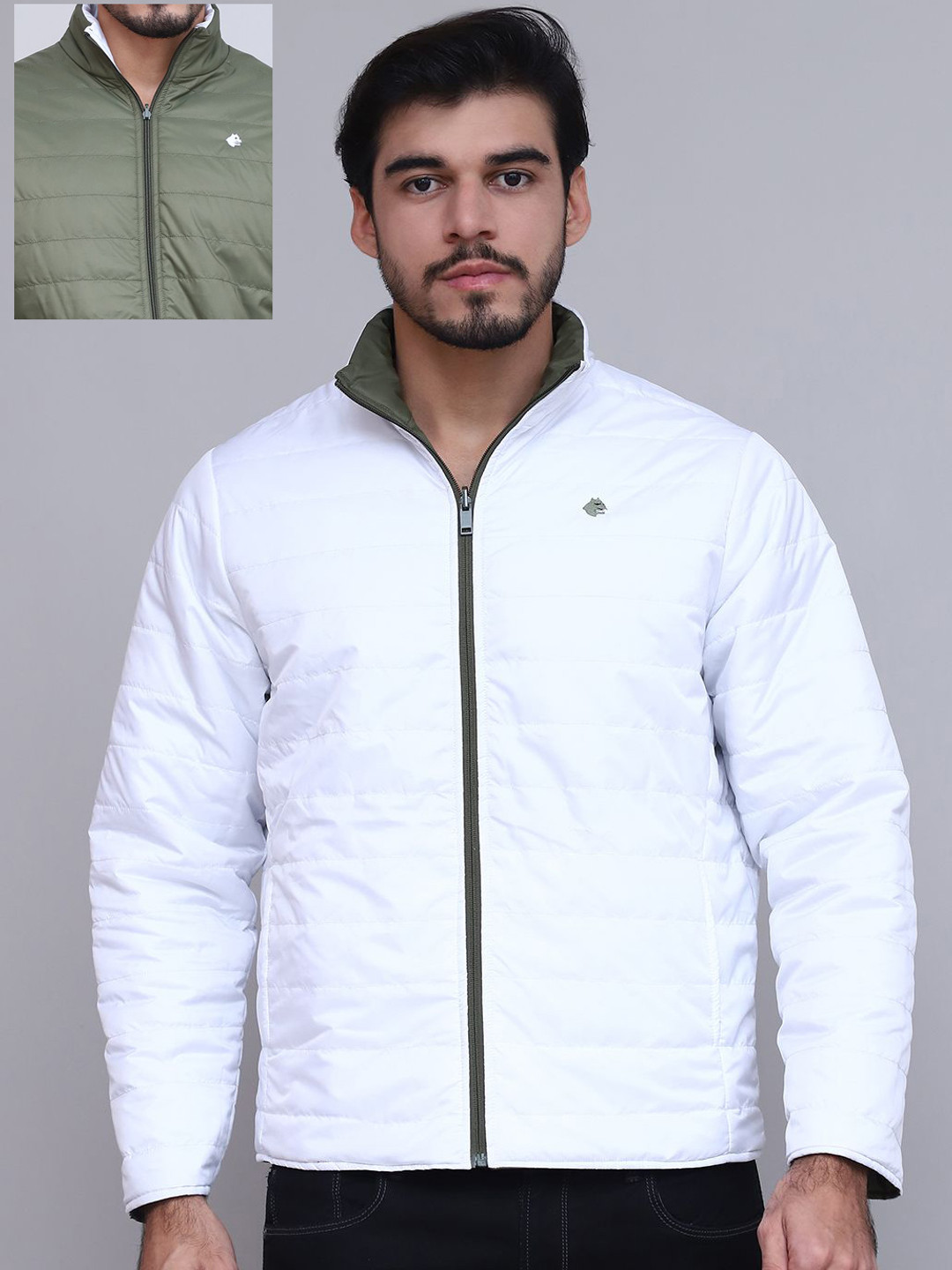 BUNCH OF BAD Men Stand Collar Solid Windcheater Puffer Jacket