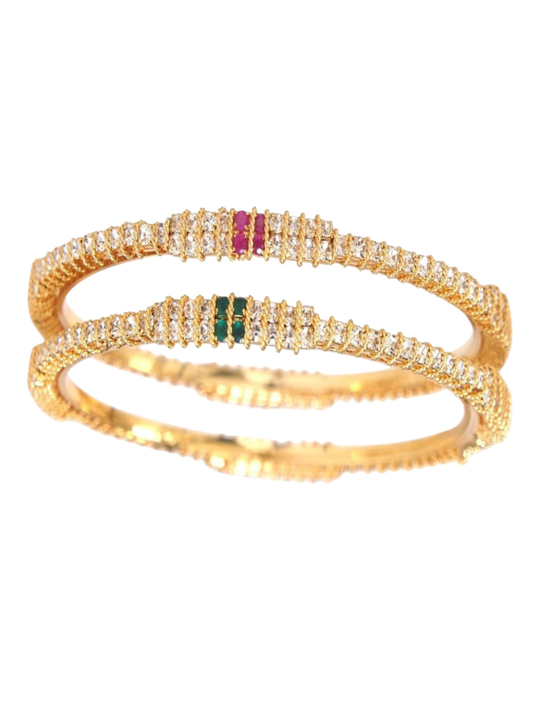 THEME UNITED Set Of 2 Gold Plated Zircon Studded Bangles