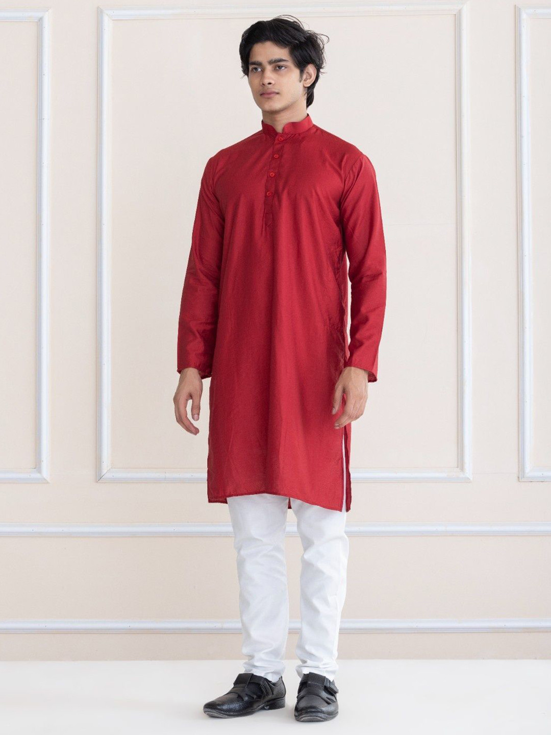 SHROBH Mandarin Collar Cotton Silk Straight Kurta