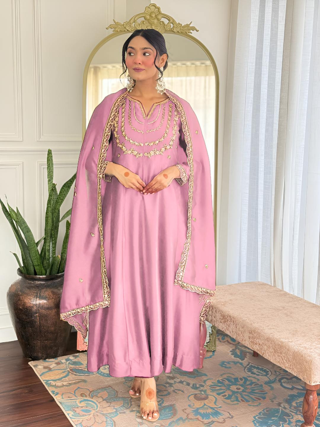 Happy Design Ethnic Motifs Embroidered Anarkali Kurta With Pyjamas & Dupatta