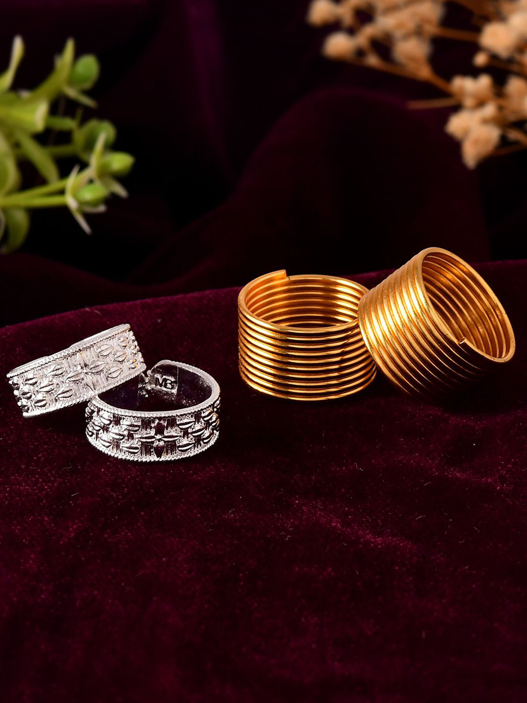 Silvermerc Designs Set Of 2 Gold Plated & Silver-Plated Toe Rings Set