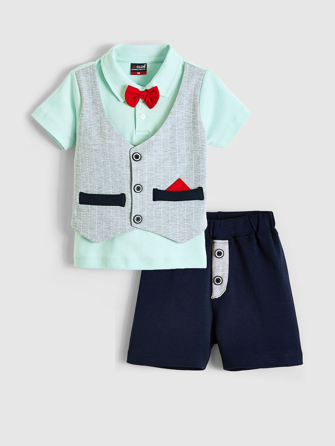 Hopscotch Boys Sea Green Pure Cotton Solid Clothing Set