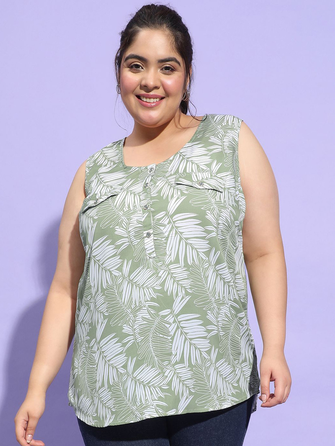 CLOCHOICE Women Tropical Print Crepe Top