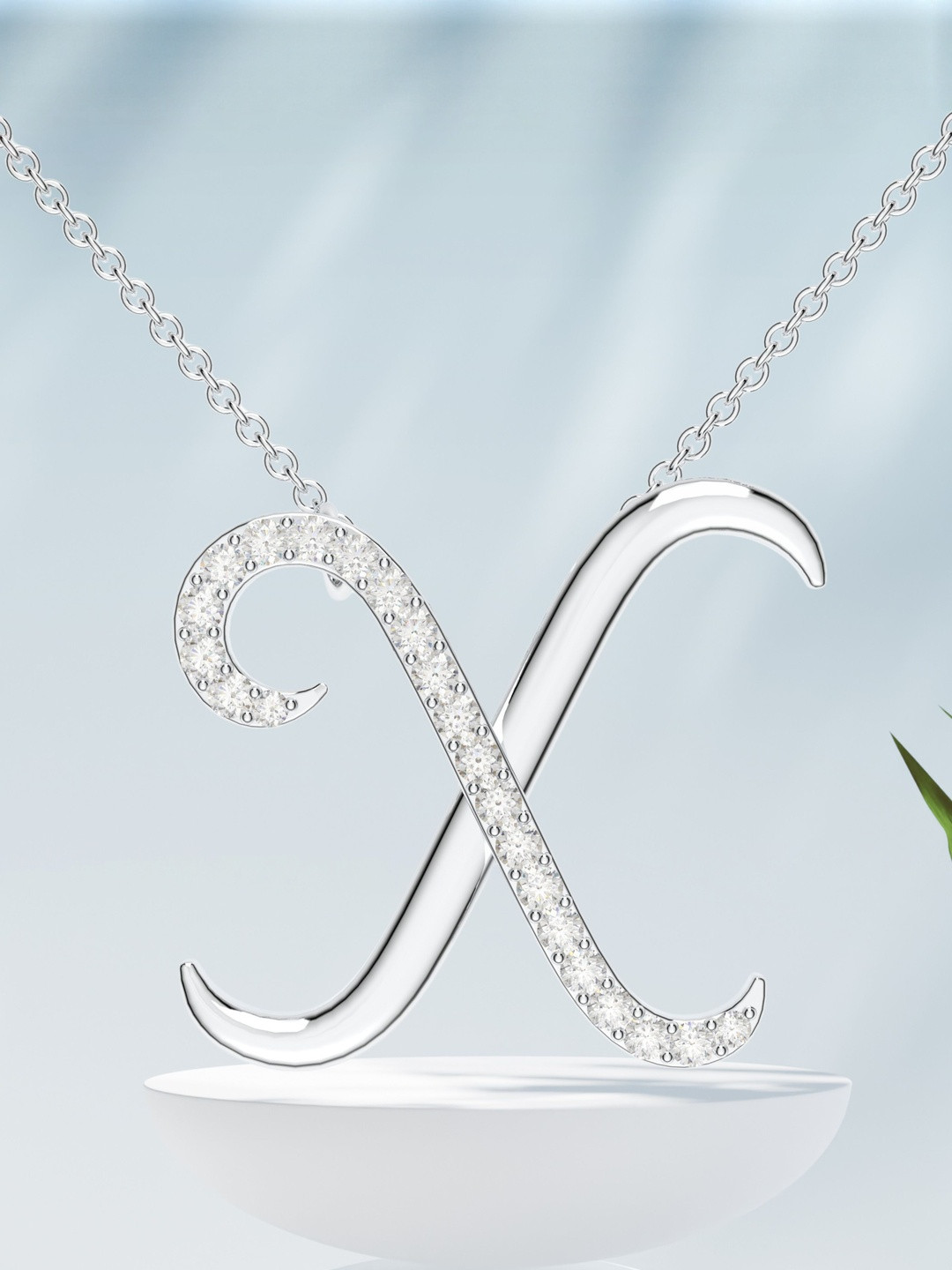 Kicky And Perky 925 Sterling Silver Rhodium-Plated Stones Studded X Pendant With Chain