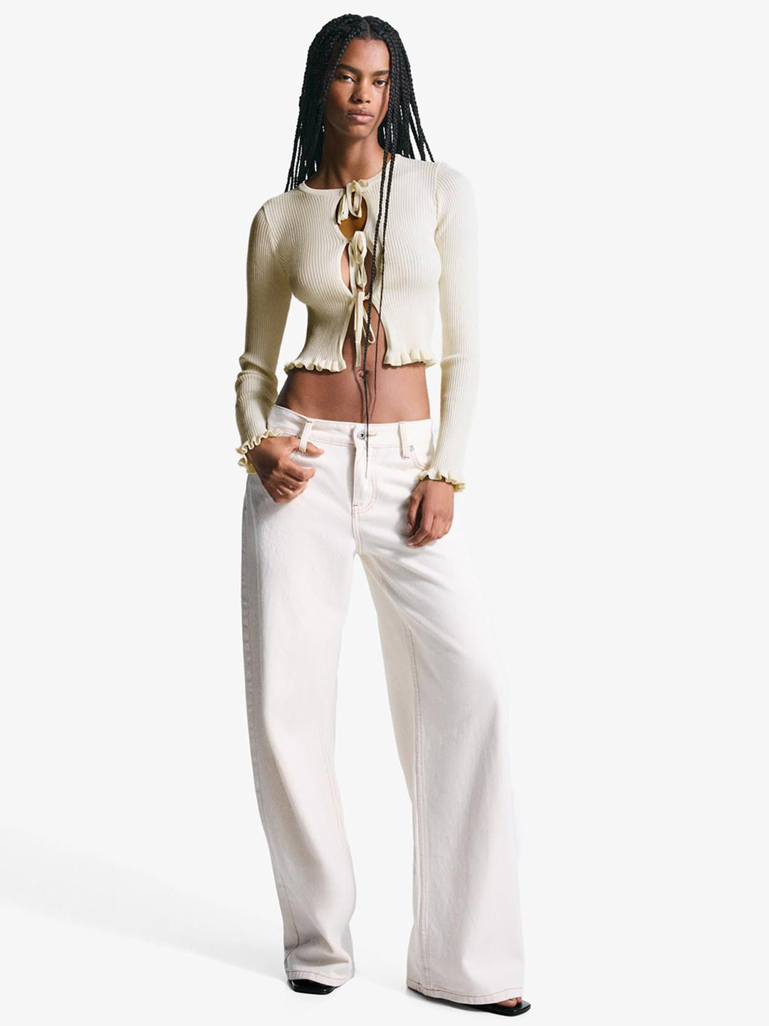 Bershka Tied Cardigan With Ruffles