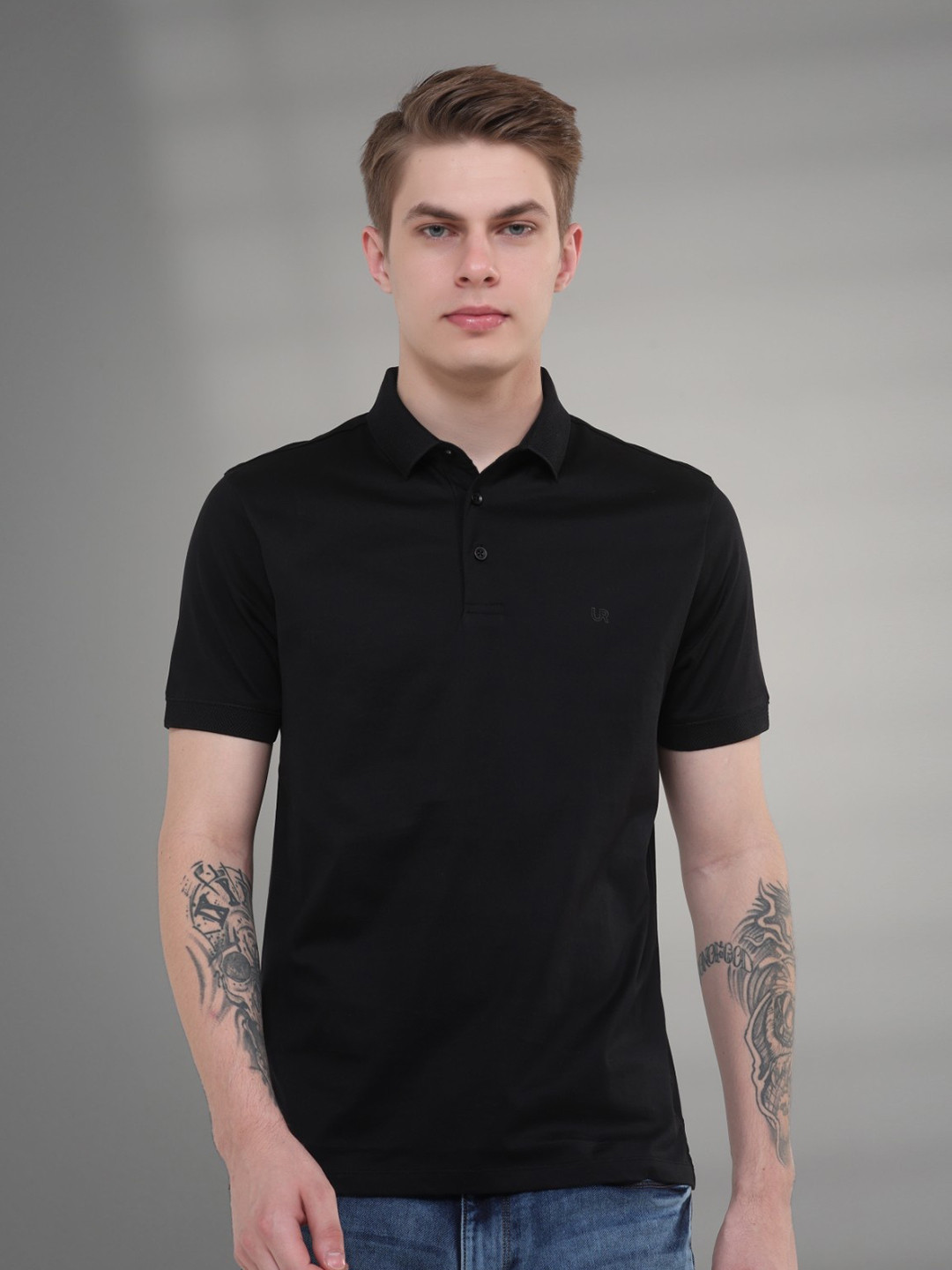 TURMS Men Solid Half Sleeves Mercerized Anti Odor Moisture Wicking Cotton Polo Tshirt