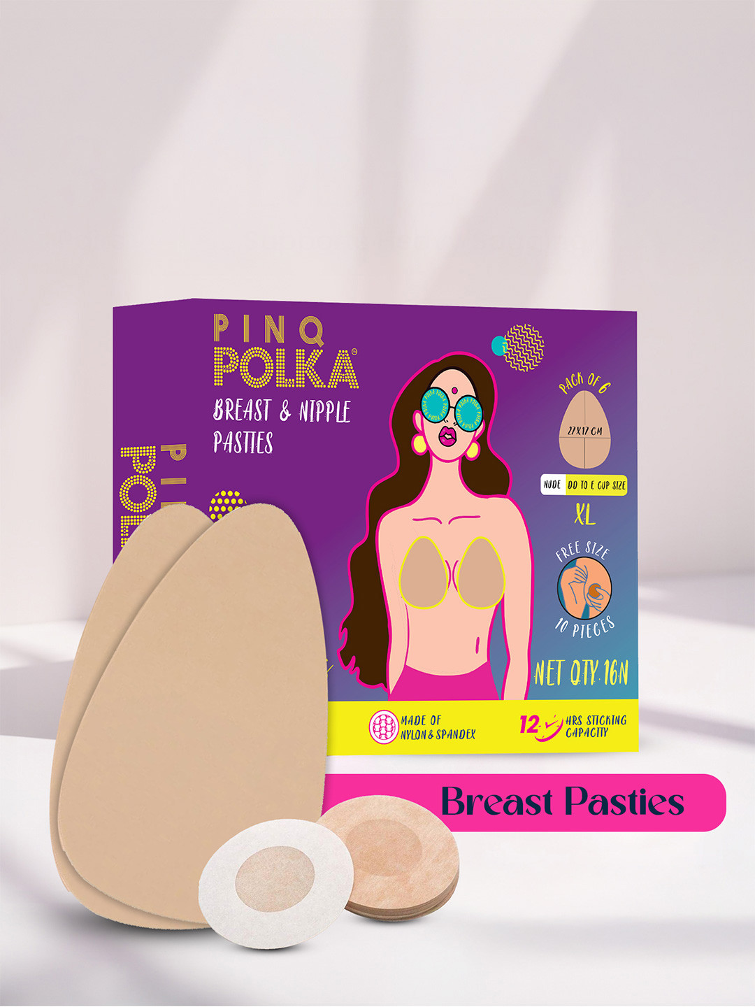 PINQ POLKA Breast Pasties C-D Cup Size 6 Pcs Boob Tape For Saggy Bust & 10 Nipple Pasties