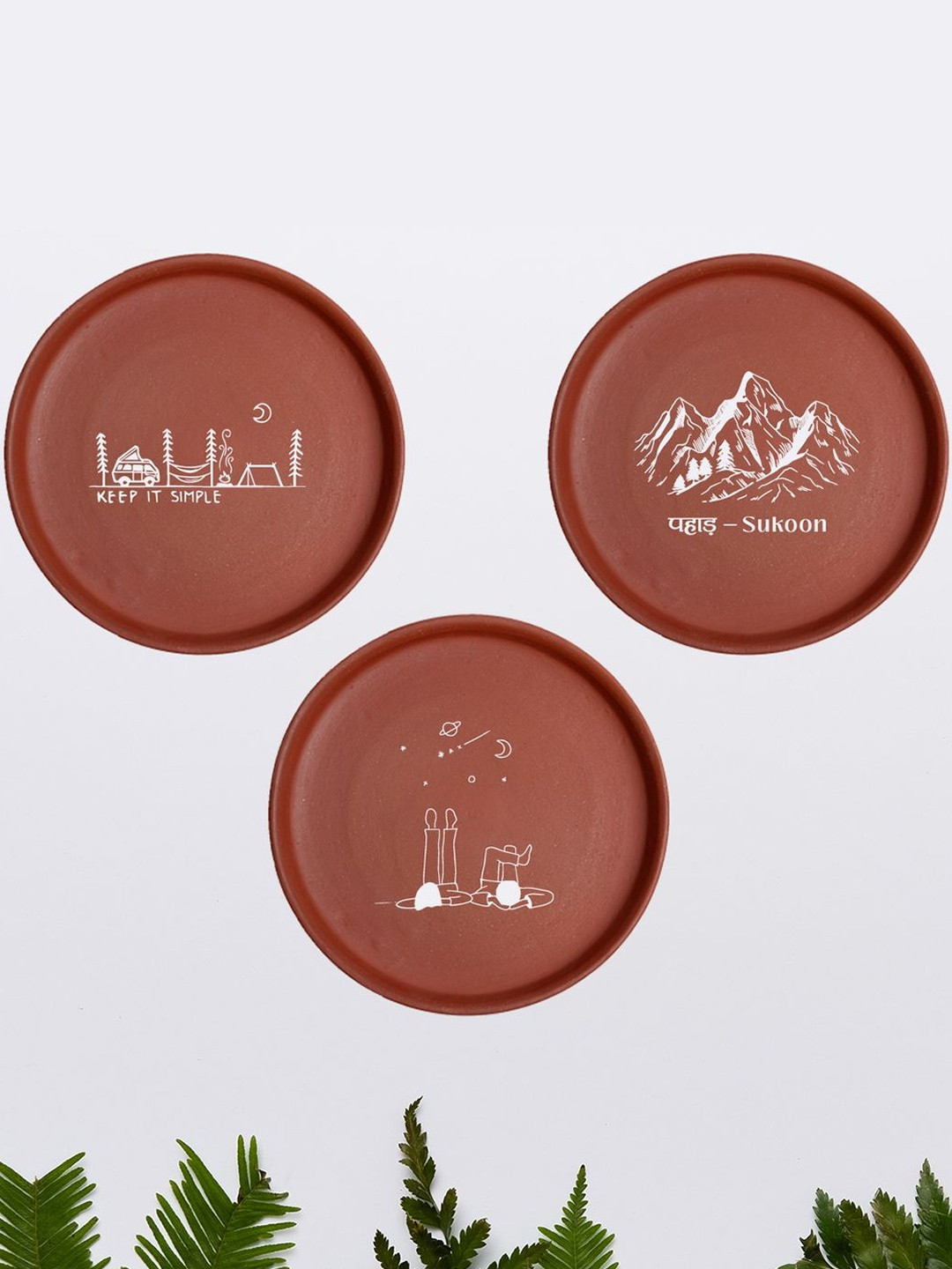 ALMIRO TREE Set Of 3 Mountains Stars & Silence Terracotta Wall Plate Set