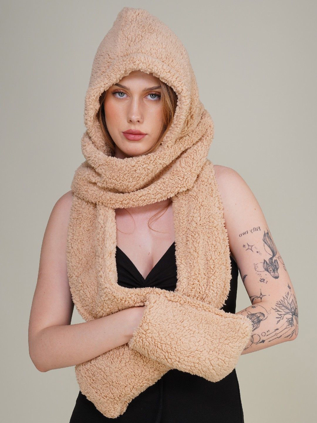 Poftik Women Self Design Winter Warm Cap Wool Scarf Ear Cap & Glove