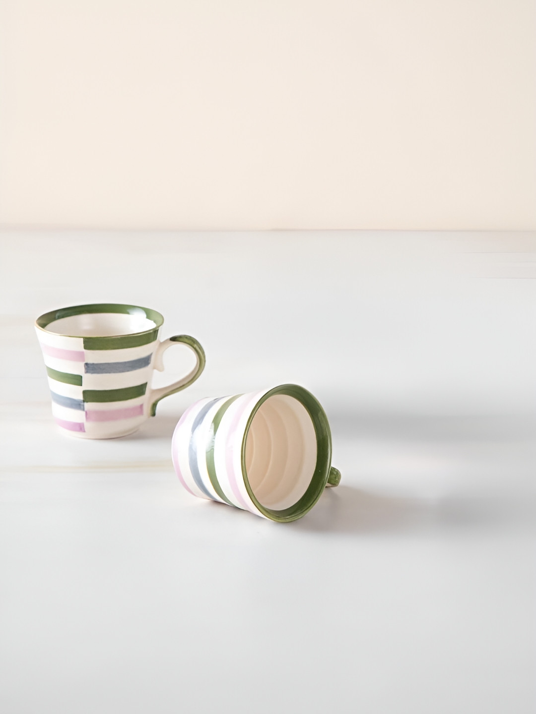 FREEDOM TREE Gyamati Off White & Purple 2Pcs Hand Painted Ceramic Glossy Cups-100ml