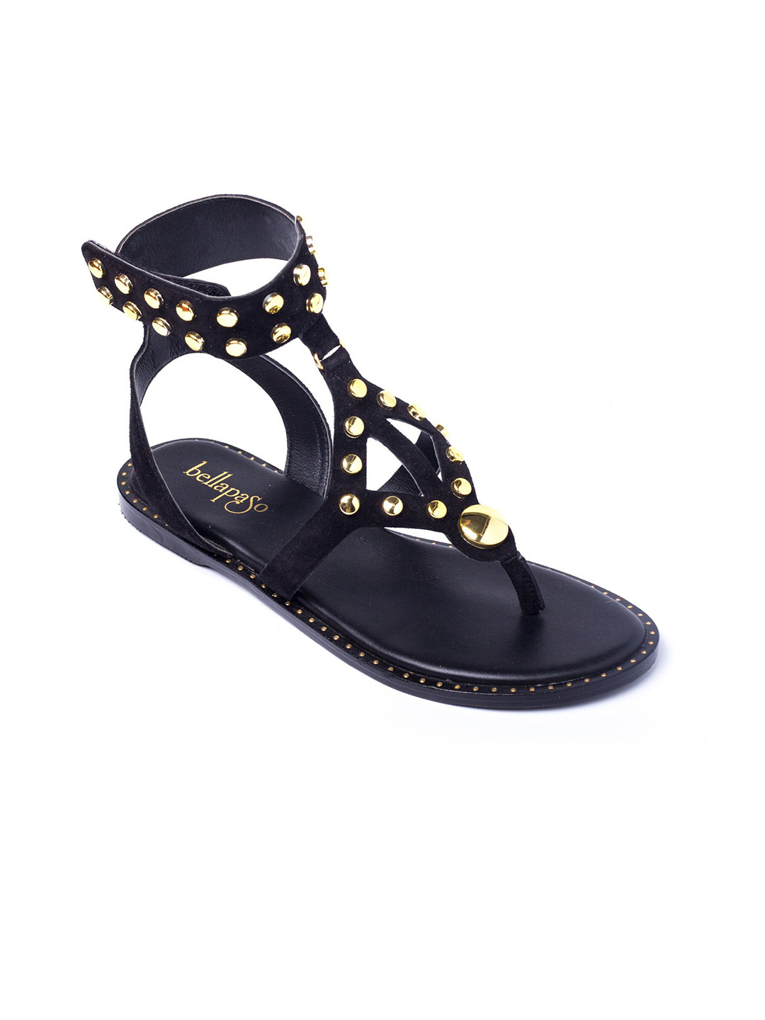 BELLAPASO Women Embellished Gladiator Flat Sandals with Studded Ankle Strap
