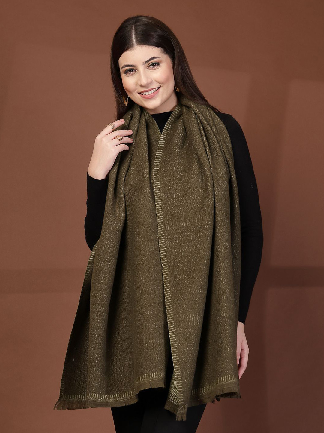 Mafadeny Solid Scarf with Striped Borders