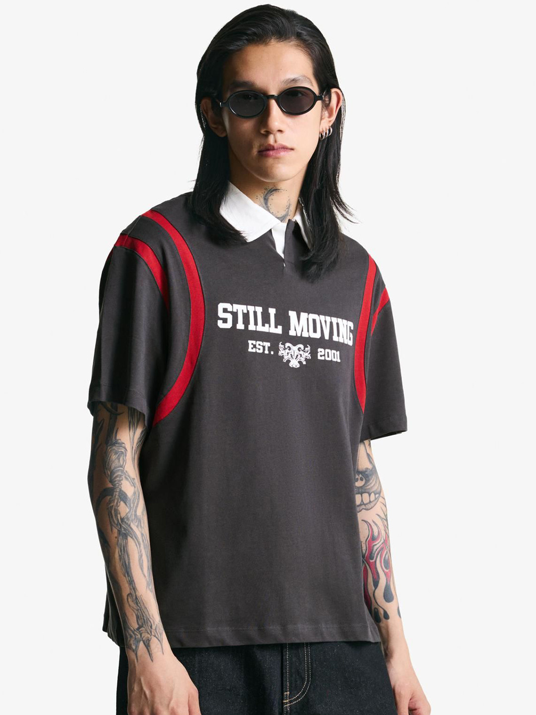 Bershka Printed Short Sleeve Polo Shirt