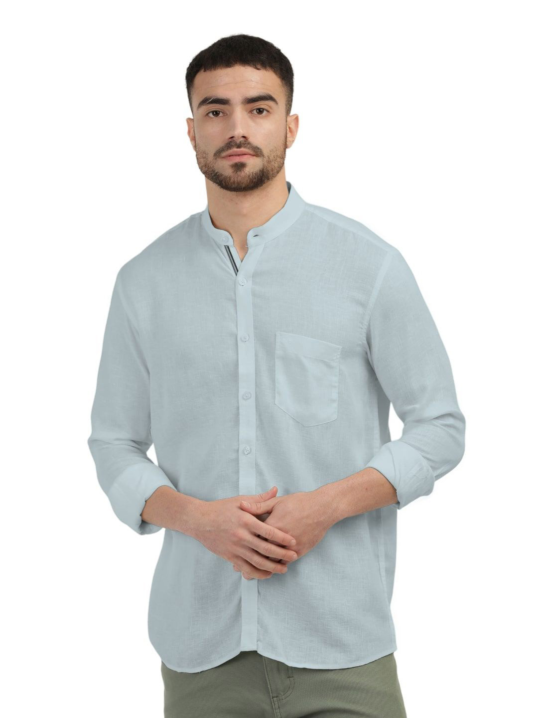 OTTO Men India Slim Relaxed Fit Solid Band Collar Casual Shirt