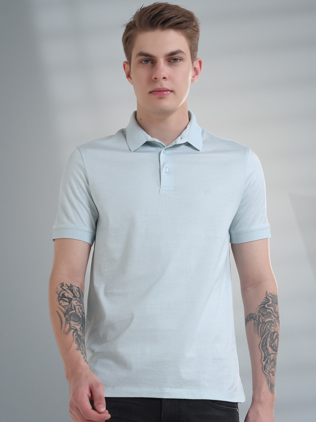 TURMS Men Solid Half Sleeves Mercerized Anti Odor Moisture Wicking Cotton Polo Tshirt