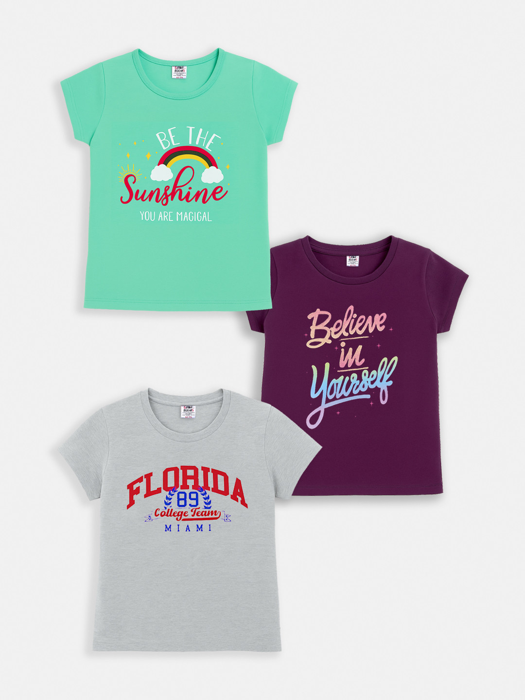 Here&Now X Game Begins Pack of 3 Girls Typography Printed T-shirt