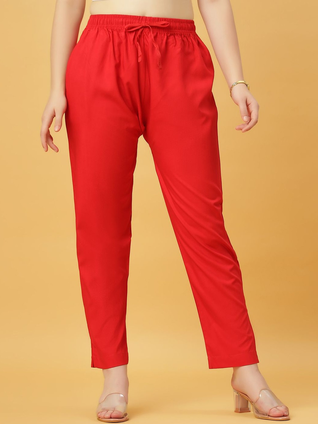 GANIX FASHION THAT DEFINE YOU Women Red Relaxed Straight Fit High-Rise Trousers