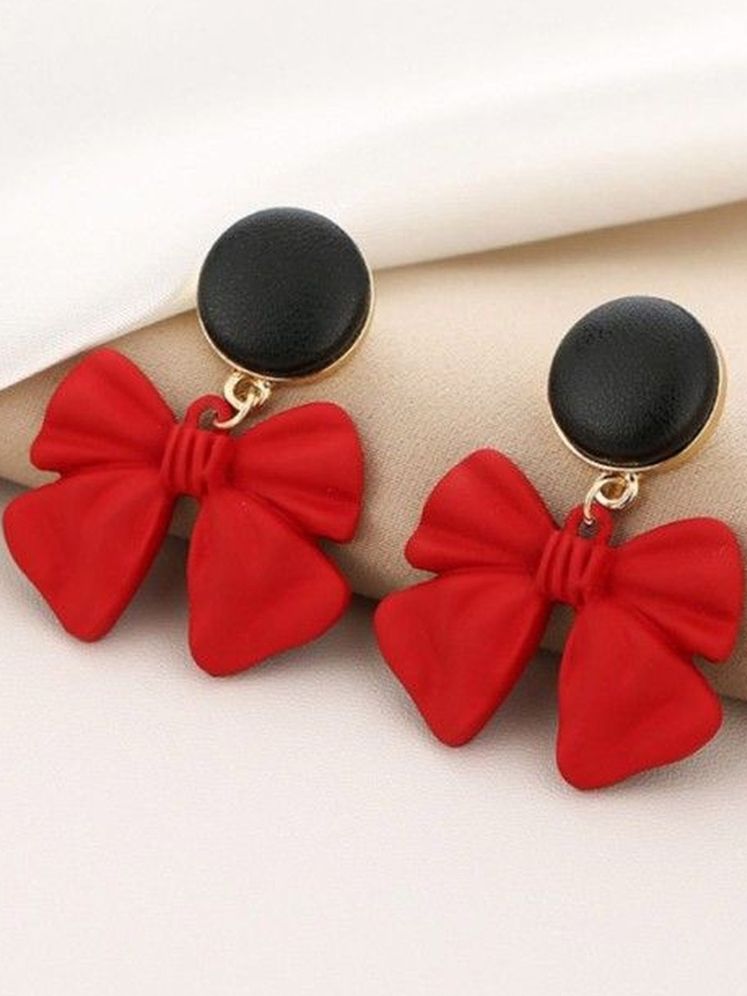 DressBerry Women Gold-Plated Red Bow Stud Earrings