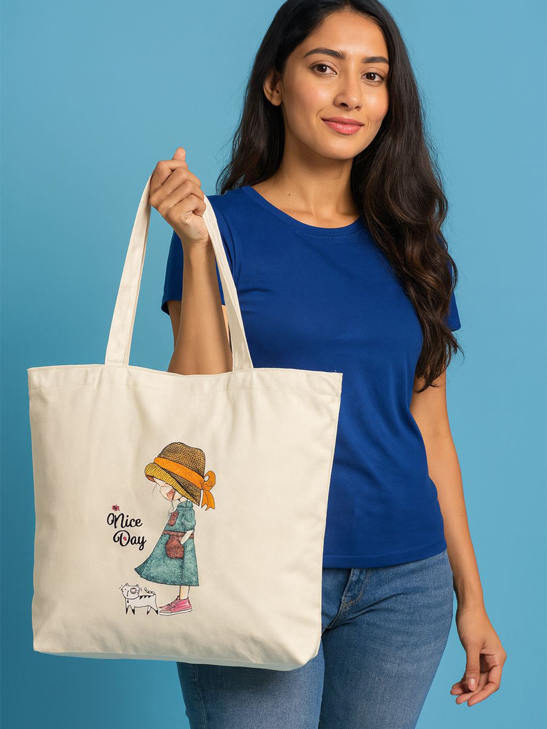 KeepCart Graphic Structured Tote Bag With Cut Work