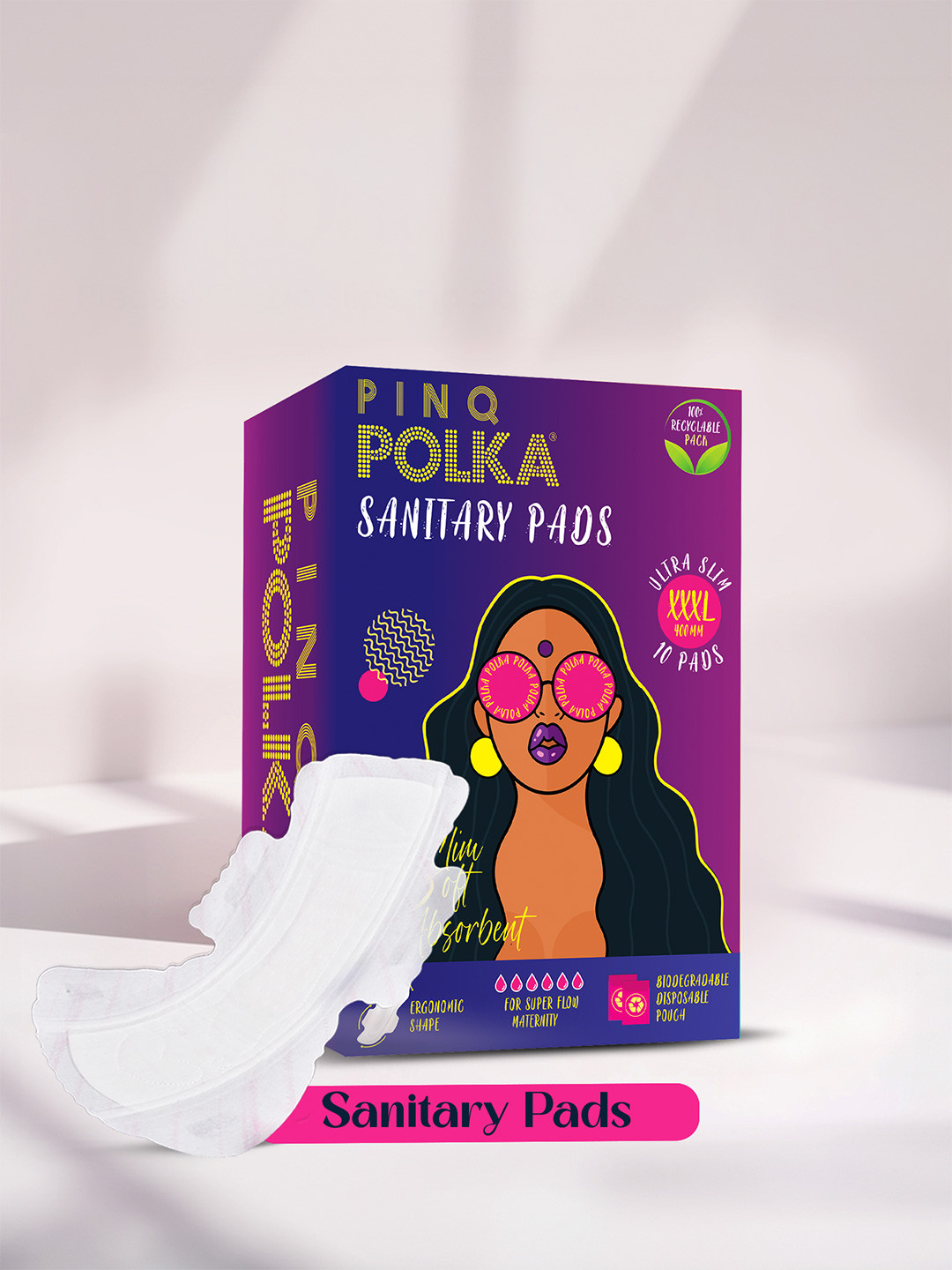 PINQ POLKA Premium Organic Ultra Cotton Feel XXXL Sanitary Pads - 10 Pcs