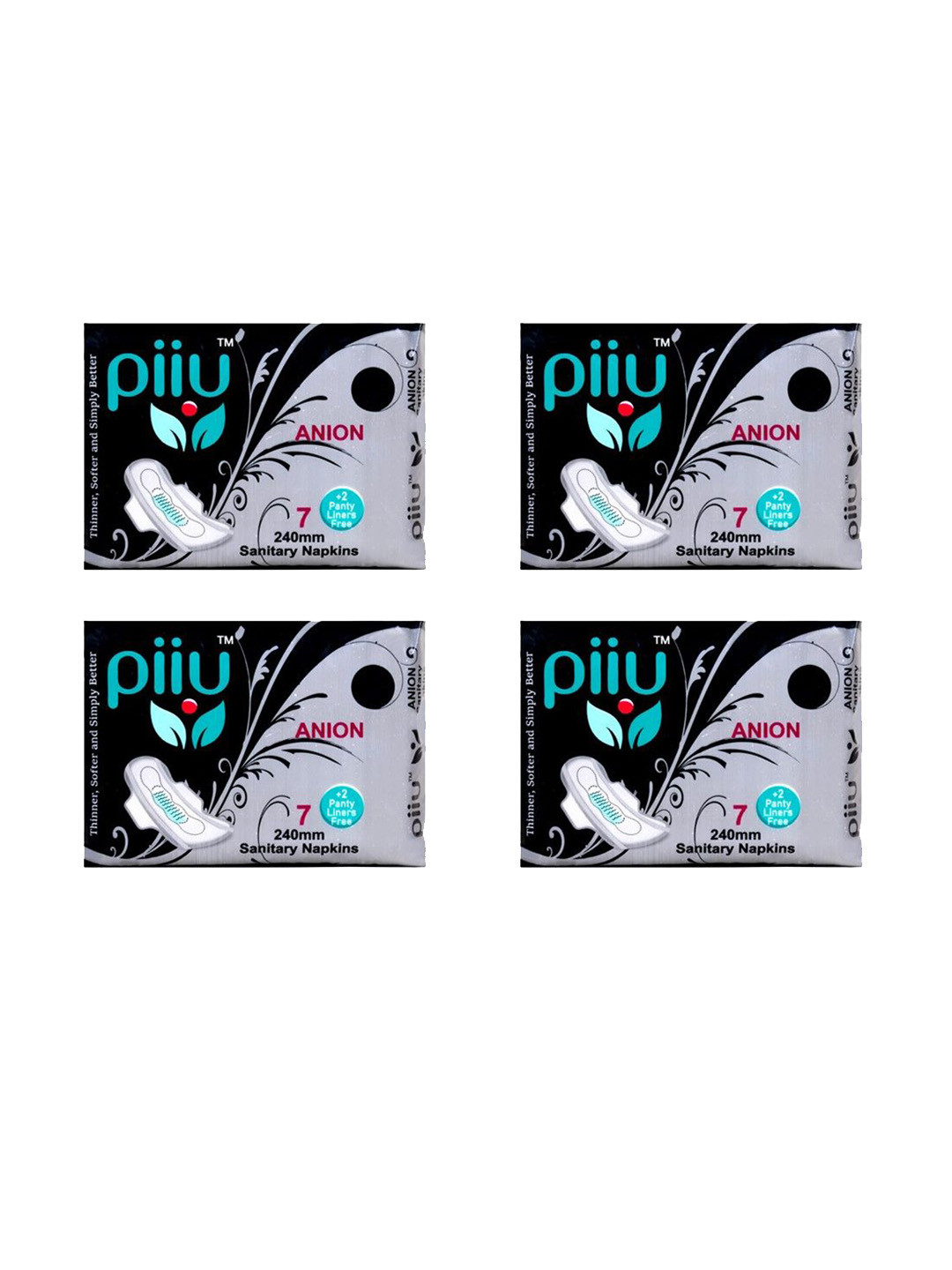 PIIU Set Of 4 Cottony Soft Rash Free Ultra-Thin Anion Sanitary Pads- L- 7 Pads Each