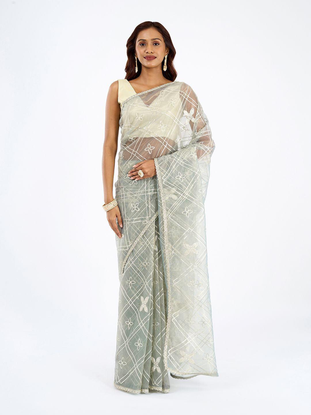 TEEJH Tarangi Sage Green Net Gota Saree