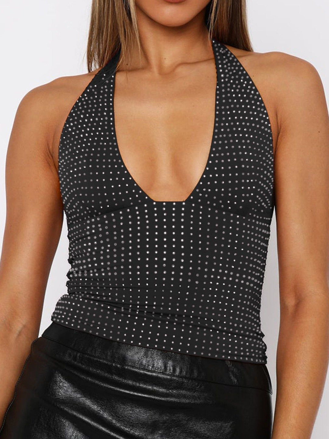 Outzidr Women Halter Neck Shimmer Fitted Top