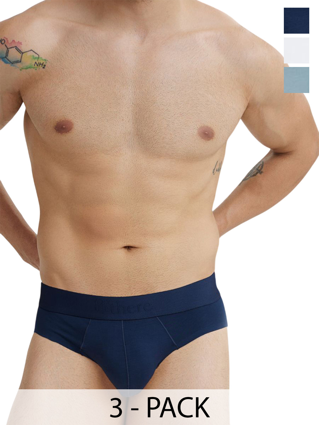 B'there Men Pack Of 3 Mid-Rise Basic Briefs U002_SPB_PWH_CLB