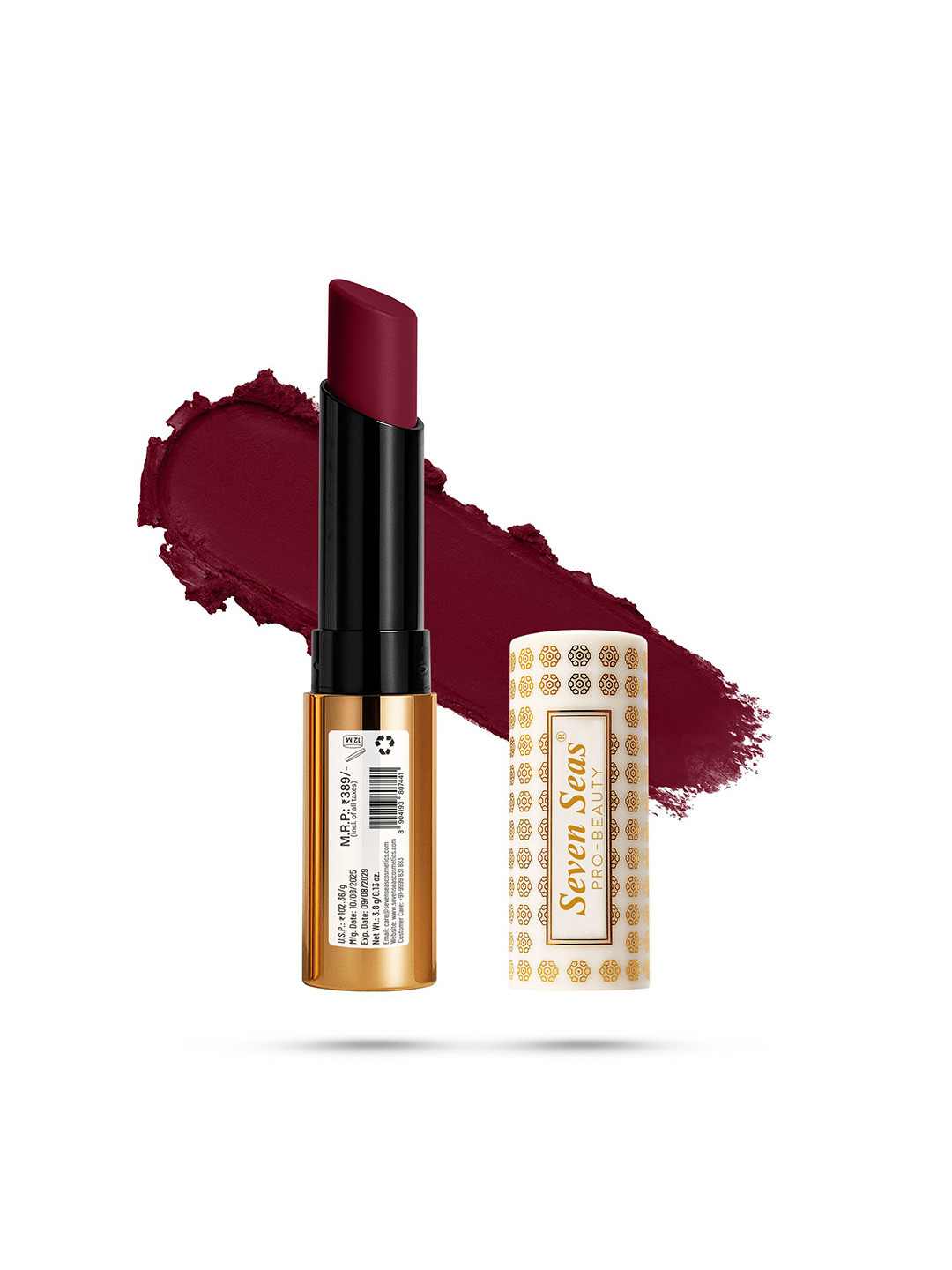 Seven Seas Velvet Shot Long Lasting Bullet Lipstick - 3.8 g - Deep Maroon - 112