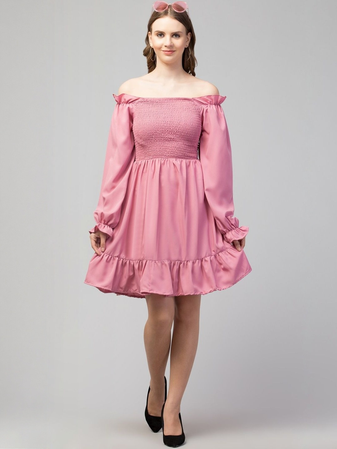 i9solution Cape Sleeve Crepe Fit & Flare Dress