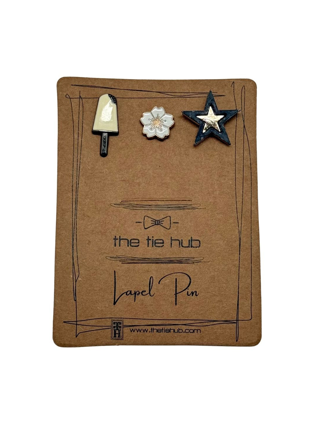The Tie Hub Men Set Of 3 White Popsicle & Star Minimal Brooches