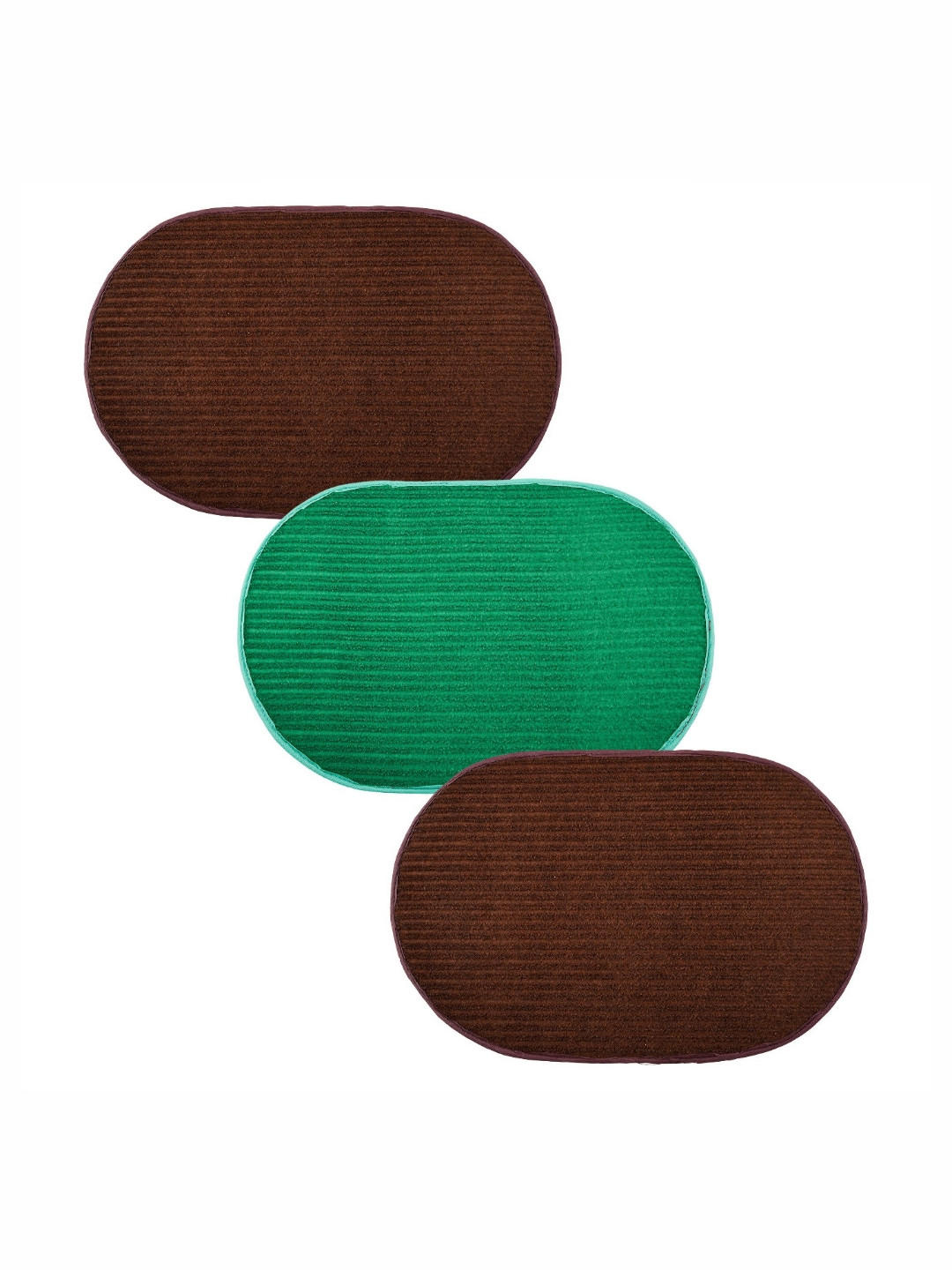 Aura Brow & Green 3 Pieces Wool Anti-Skid Doormats