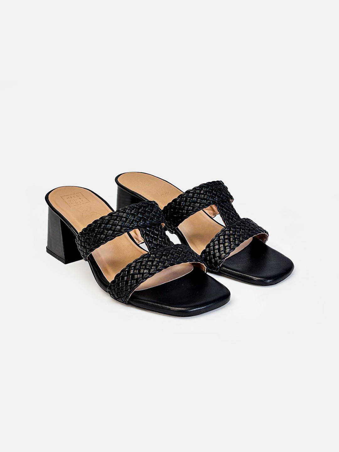 HEEL YOUR SOLE Women Woven Design Leather Block Heels Sandals