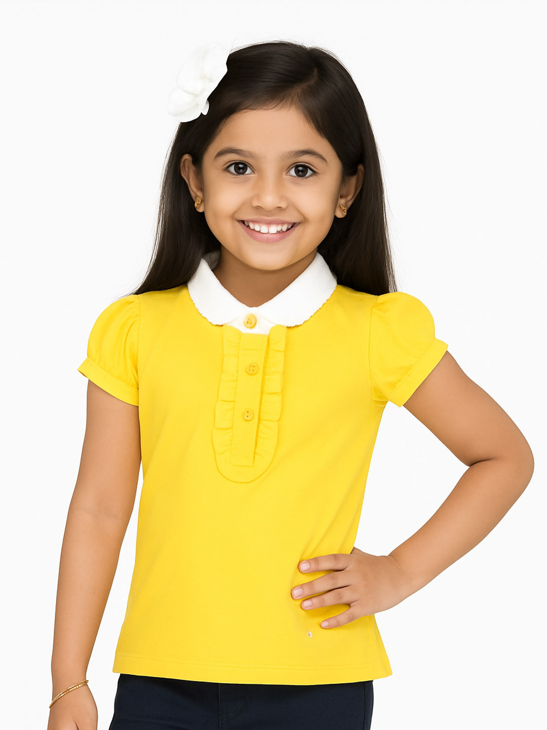 JusCubs Girls Polo Collar Puff Sleeves Cotton T-shirt