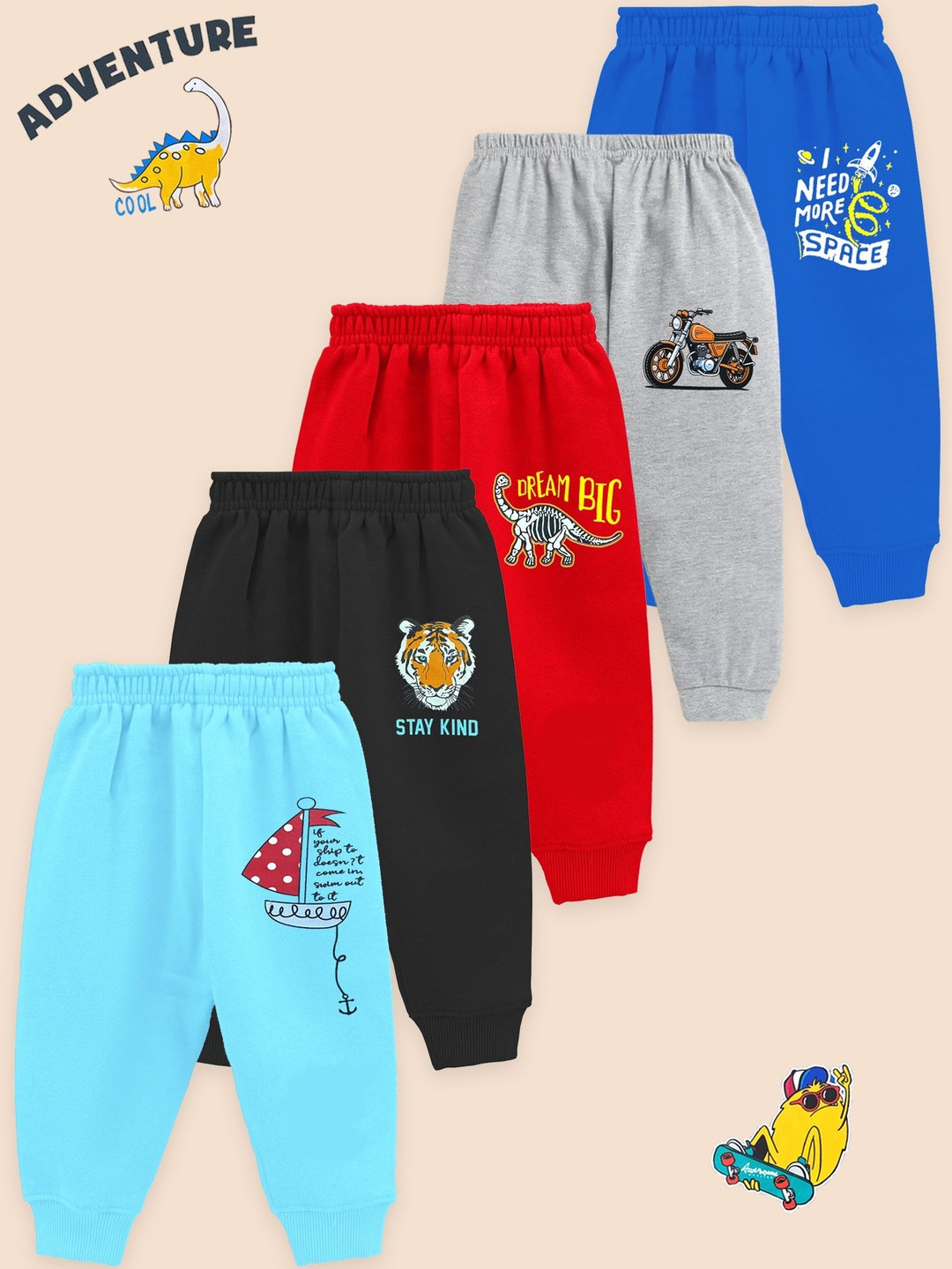 YK Girls Pack Of 5 Printed Mid Rise Regular Fit Cotton Pyjamas