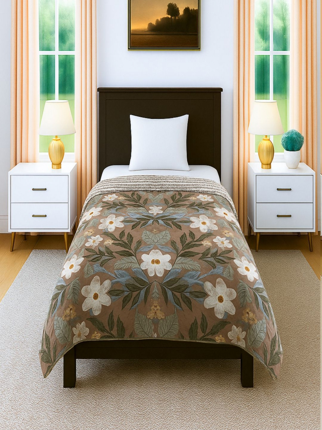 Threadwear Life Style Series Brown Printed AC Room 300 GSM Cotton Single Bed Comforter