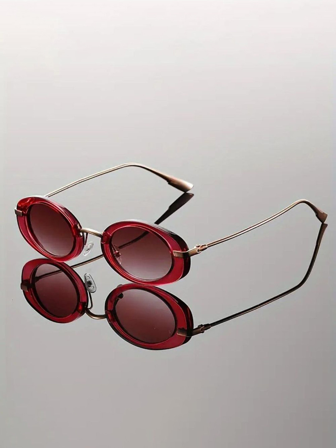 First Lens Unisex Brown Lens & Pink Oval Sunglasses C10323