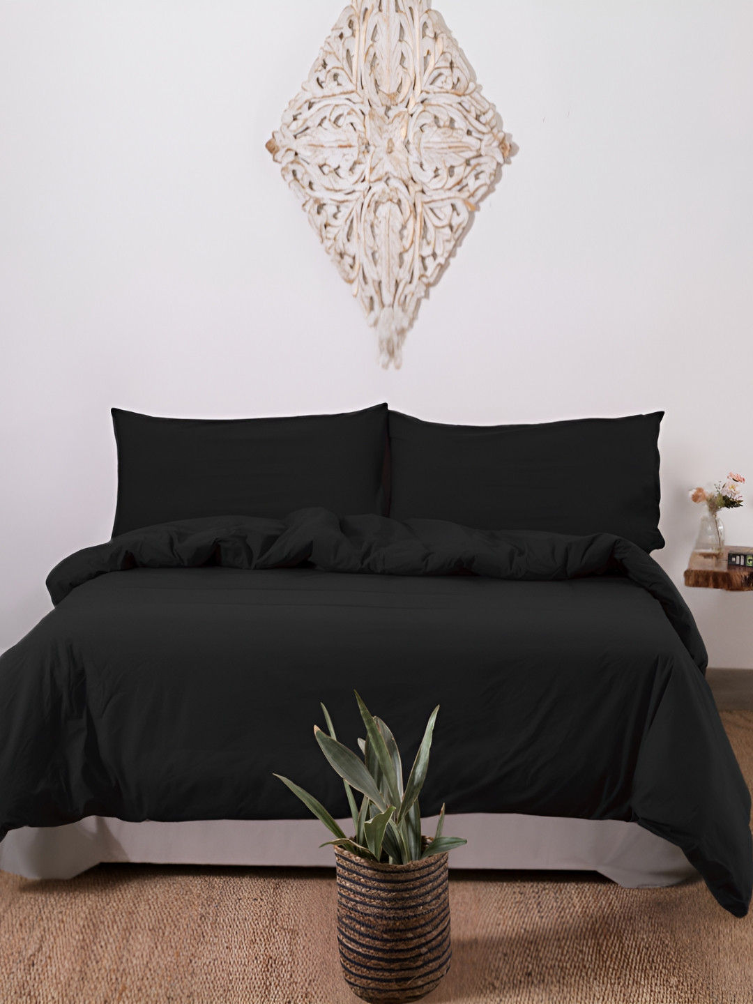 HANDICRAFT PALACE Black Cotton 310 TC Double Queen Duvet Cover With 2 Pillow Covers