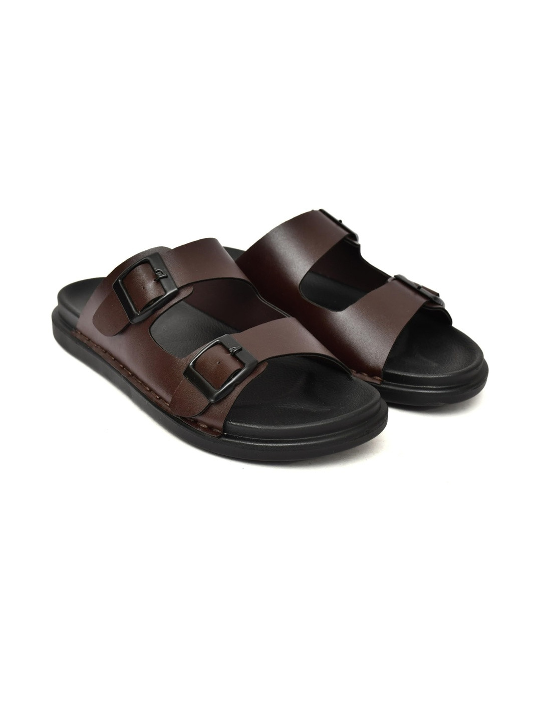 SCARPIA Men Brown Synthetic Leather With Rubber Sole Casual Slip-On Sandals