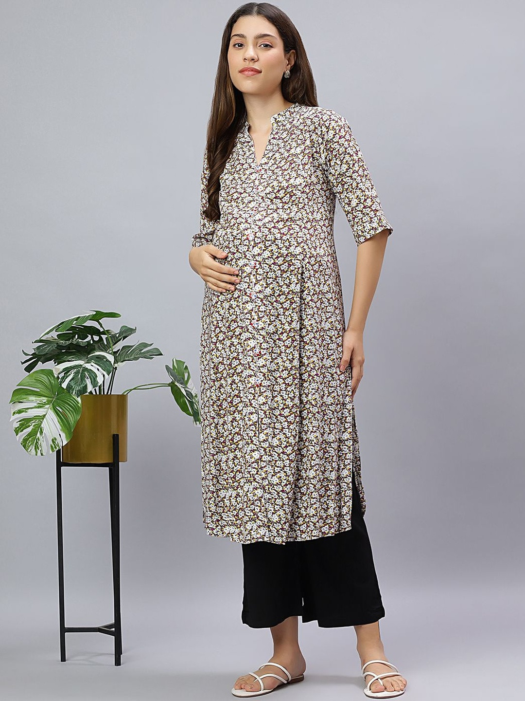 Mammas Maternity Printed V-Neck Maternity Kurti
