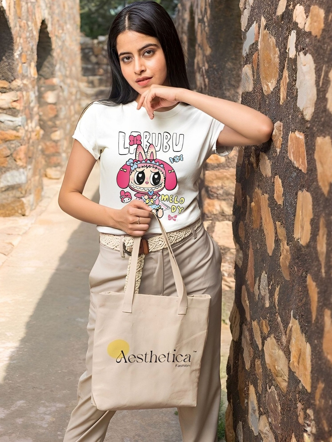 Moda Rapido Women White Printed Round Neck Cotton Casual T-shirt