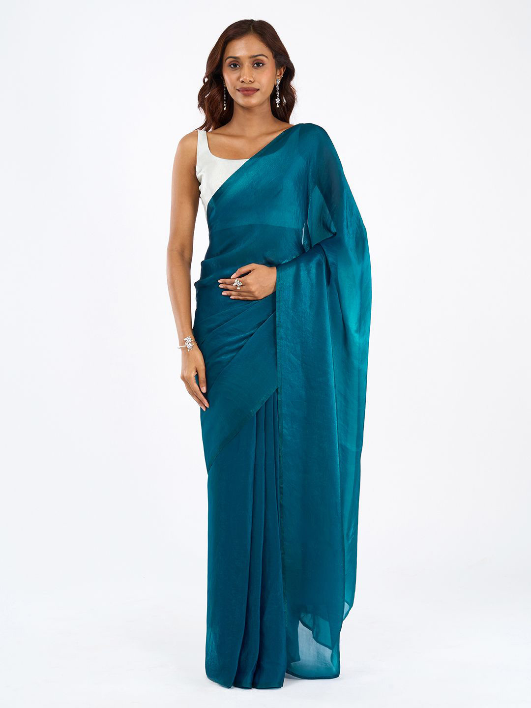 TEEJH Satin Saree With Blouse Piece