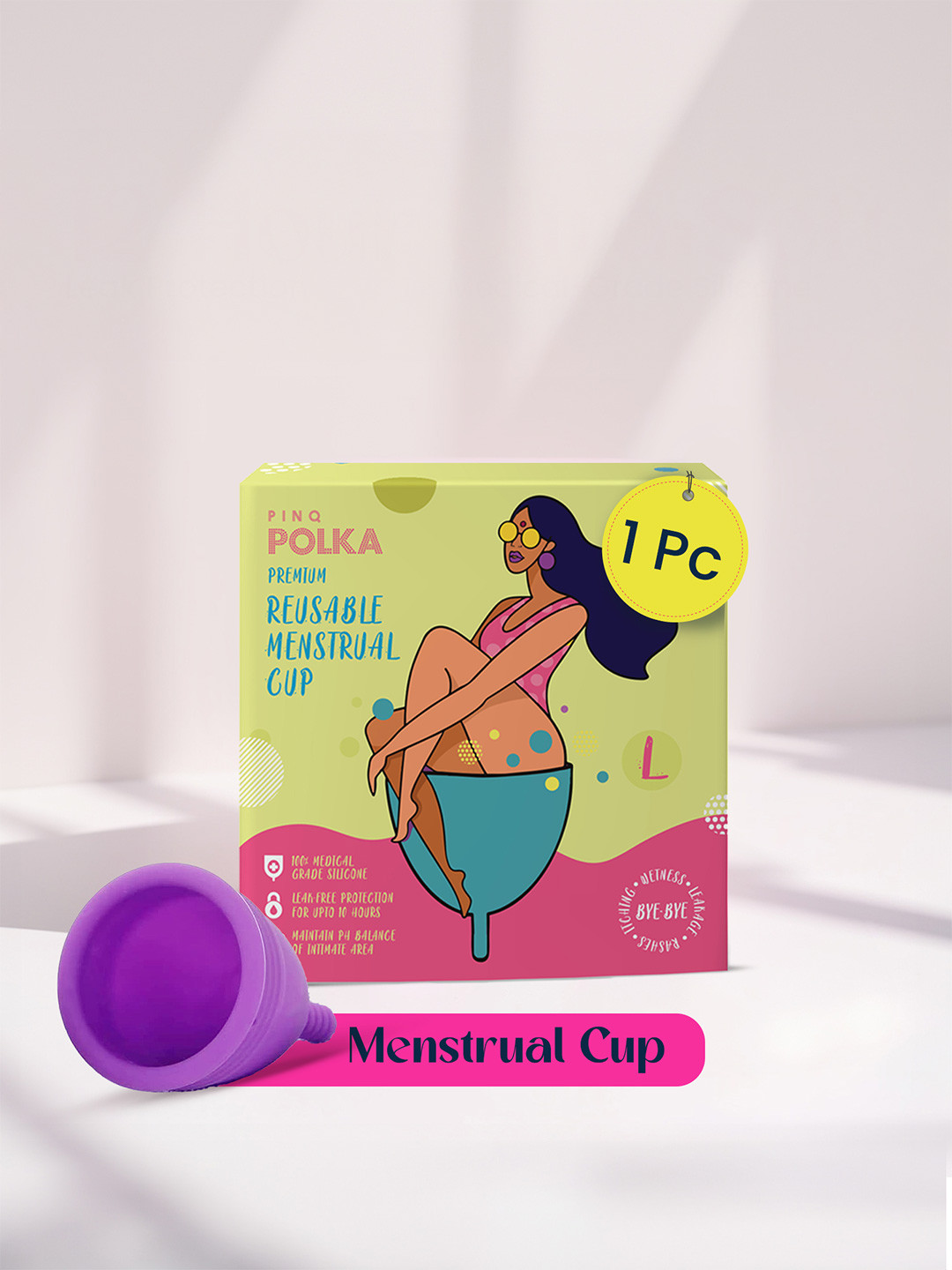 PINQ POLKA 100% Medical Grade Silicone Reusable Menstrual Cup 30 ml - Size L